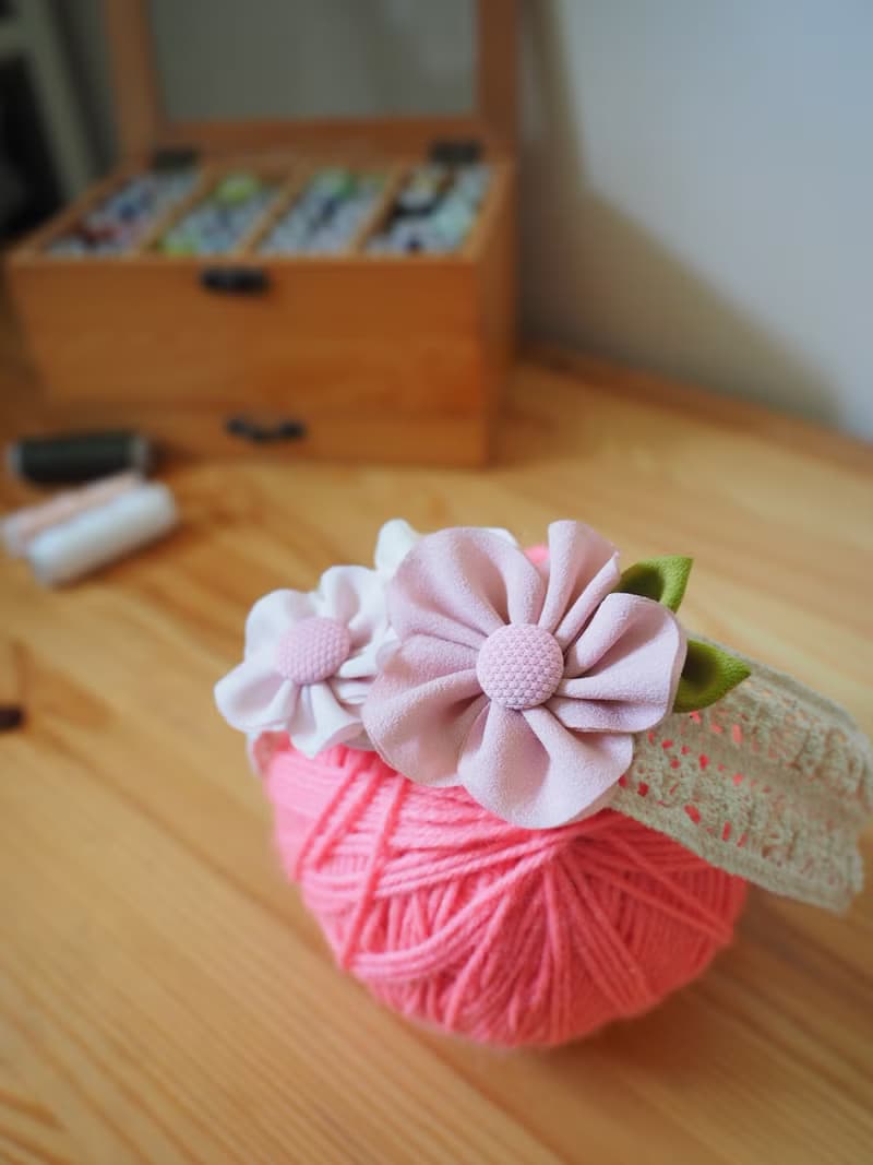 手作嬰兒女童粉紅色拼花彈性髮帶 適合百日宴彌月拍攝