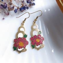 Vintage Jewelry 西洋古董飾品 纏繞 花卉 景泰藍 耳勾 針式耳環
