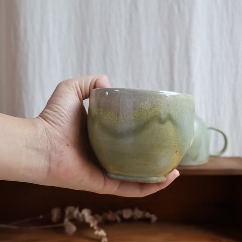碧玉 柴燒陶手工馬克杯 咖啡杯