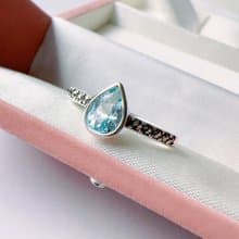 天然藍托帕 馬克賽 純銀戒指 水滴 火光閃耀 11月生日石 禮物七夕