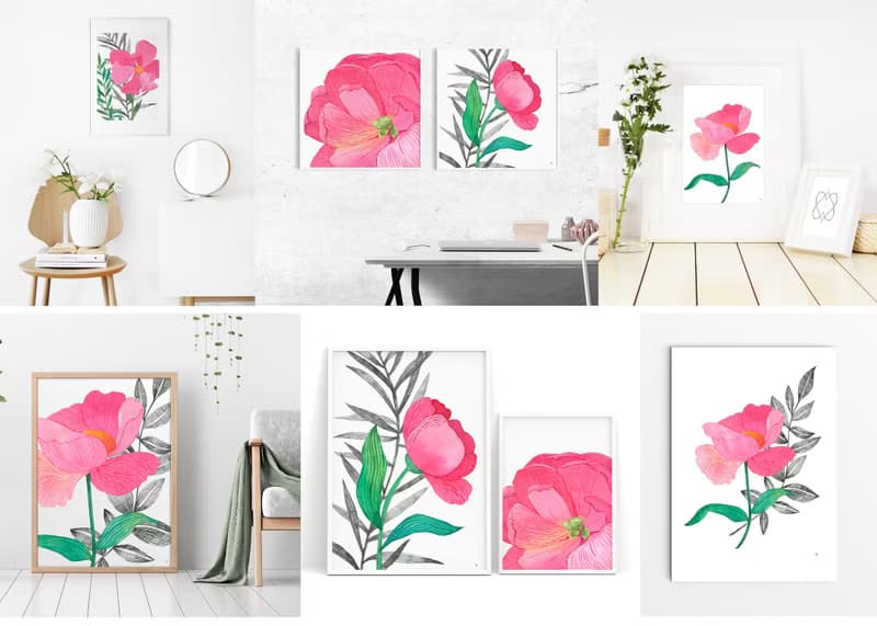 【數位】牡丹版畫海報牆畫廊 JPEG