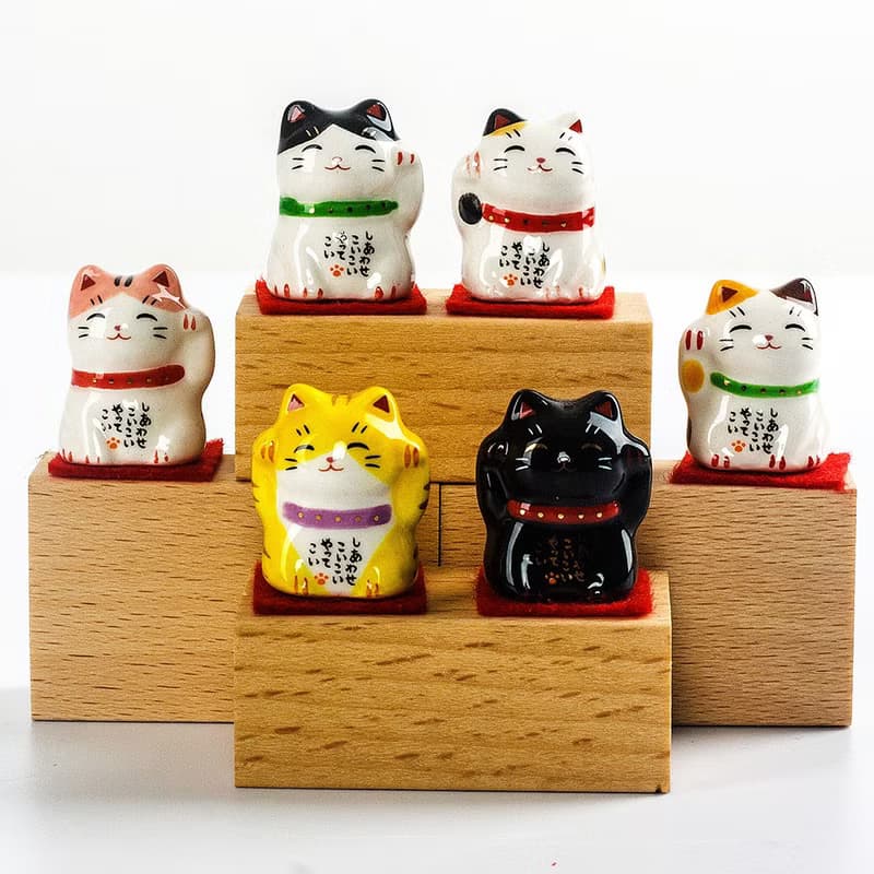 日本藥師窯手工彩繪祈福開運迷您招財貓陶瓷擺件桌面擺件飾品送禮