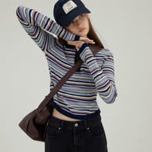 法式復古 polo領條紋針織衫