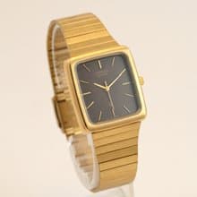CITIZEN CQ 男性用腕時計 ユニセックス クォーツ ブラウン文字盤 ゴールド 27mm タンクシェイプ 手錶 古董錶 日本直送
