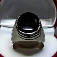 Natural Yemeni Black Aqeeq Mens Ring Sterling Silver 925 Big Black Agate Ring
