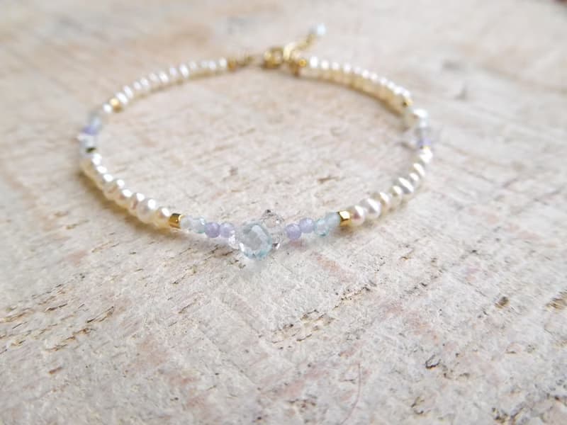 包14k金輕柔拓帕石珍珠手鍊預定款