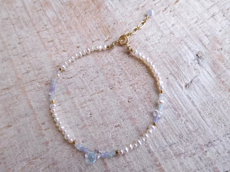 包14k金輕柔拓帕石珍珠手鍊預定款