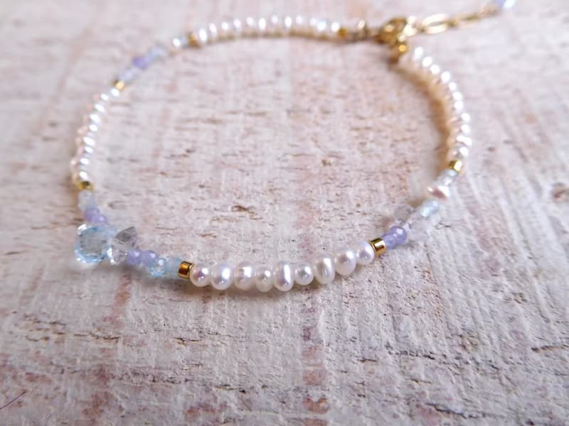 包14k金輕柔拓帕石珍珠手鍊預定款