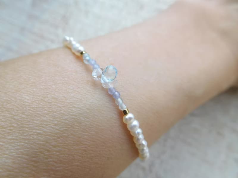 包14k金輕柔拓帕石珍珠手鍊預定款