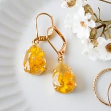 ビジュードロップ/本物のお花/ローダンセ入りピアス ・P462