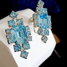 vintage jewelry  高雅氣質款淡藍萊茵 夾式耳環