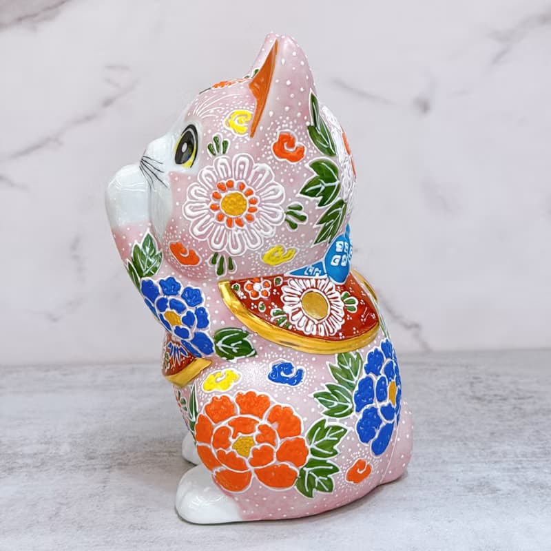 【瑞氣盈香】日本九谷燒招財貓 | 粉紅櫻盛 7号