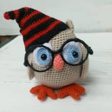 Hand Crochet Funny Owl With Glasses Stuffed Toys Animals Knit Amigurumi Gift