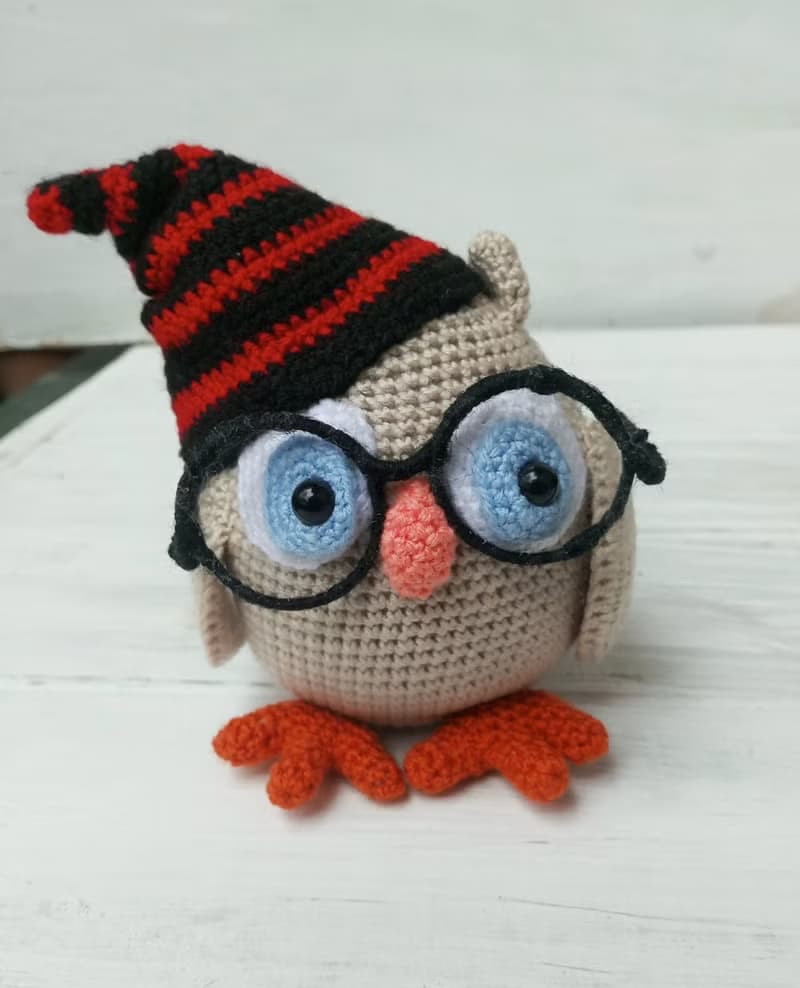 Hand Crochet Funny Owl With Glasses Stuffed Toys Animals Knit Amigurumi Gift