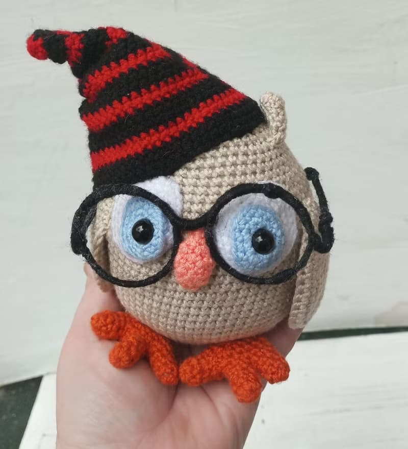 Hand Crochet Funny Owl With Glasses Stuffed Toys Animals Knit Amigurumi Gift