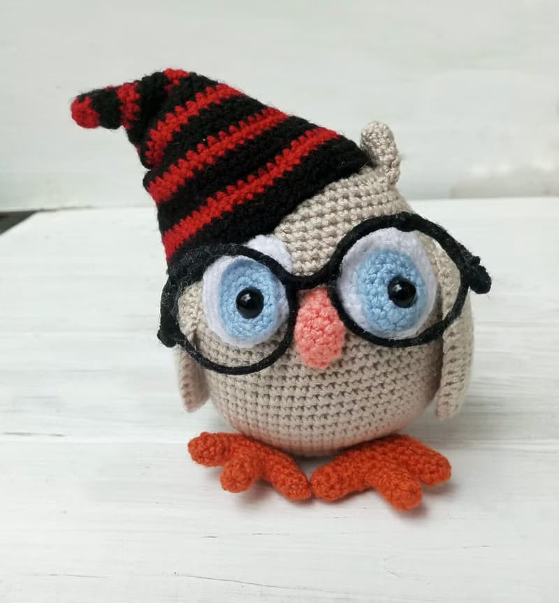 Hand Crochet Funny Owl With Glasses Stuffed Toys Animals Knit Amigurumi Gift