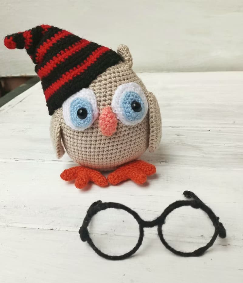 Hand Crochet Funny Owl With Glasses Stuffed Toys Animals Knit Amigurumi Gift