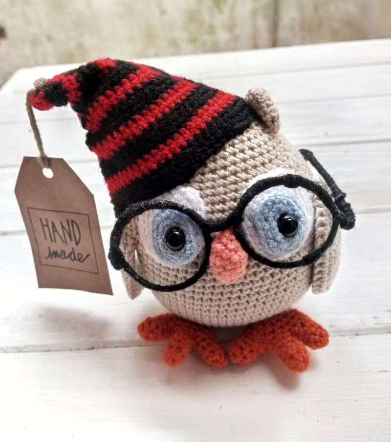 Hand Crochet Funny Owl With Glasses Stuffed Toys Animals Knit Amigurumi Gift