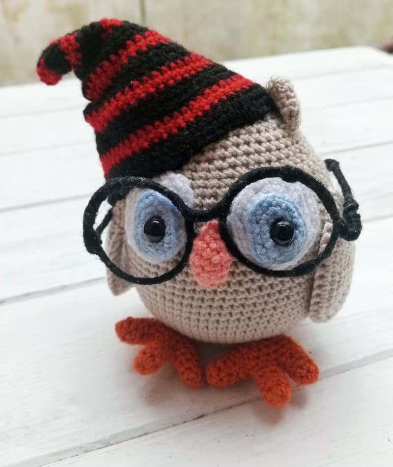 Hand Crochet Funny Owl With Glasses Stuffed Toys Animals Knit Amigurumi Gift