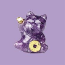 保庇BOBEE 中國工藝 天然水晶碎石招財貓 招財貓 - 紫色碎石