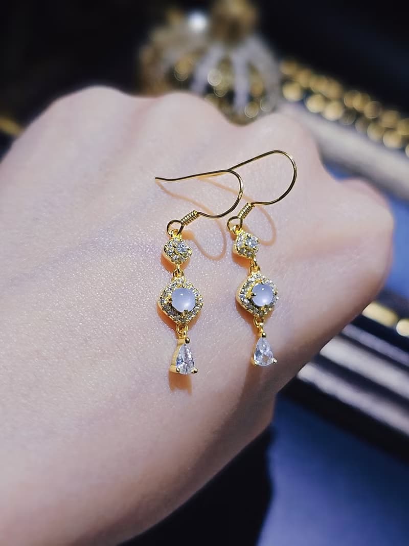 桃花•貴人•招財|夢幻高冰玻放仙女粉紫|緬甸A貨翡翠純銀耳環