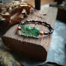 天然緬甸飄綠無事牌檀珠手鍊