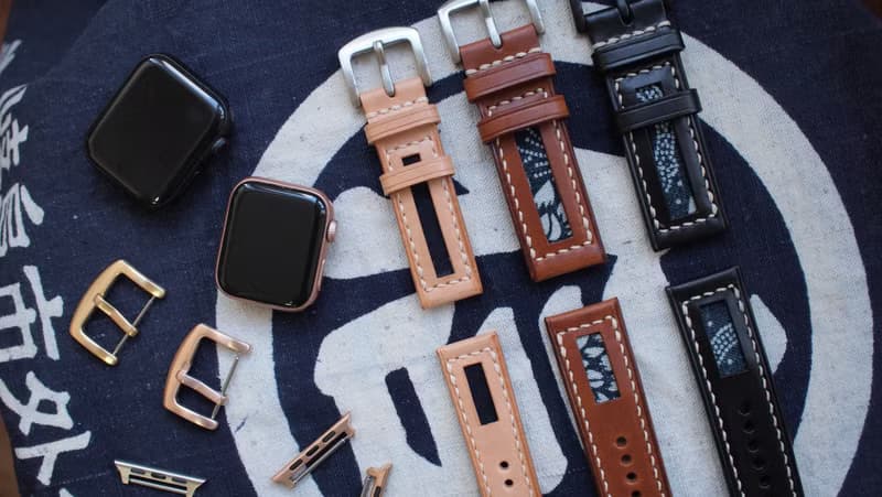意大利皮革拼日本藍染古布錶帶訂製 Apple Watch