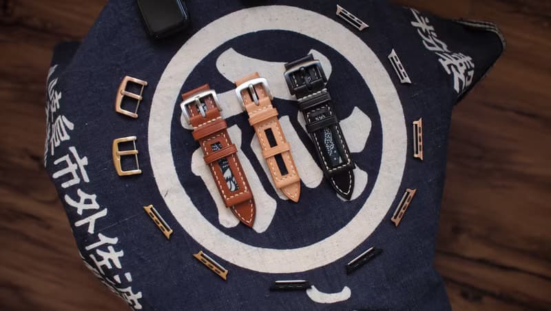 意大利皮革拼日本藍染古布錶帶訂製 Apple Watch
