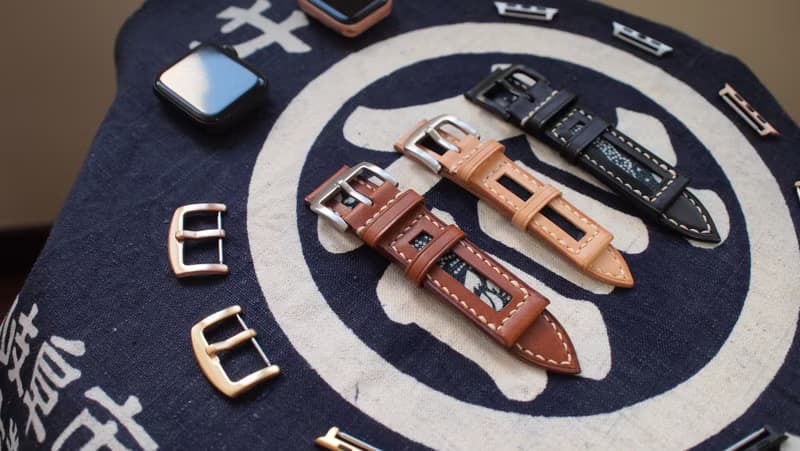 意大利皮革拼日本藍染古布錶帶訂製 Apple Watch