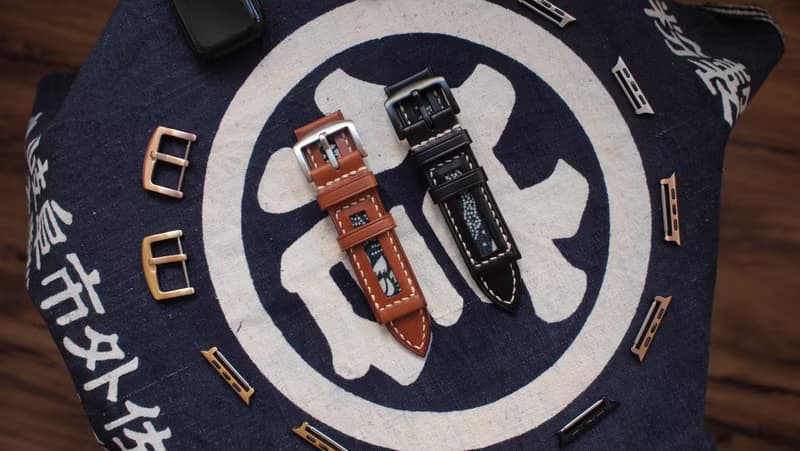 意大利皮革拼日本藍染古布錶帶訂製 Apple Watch