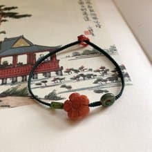 售完供欣賞 蓮間花。南紅雕刻花復古編織手繩 翡翠圈綠碧璽手鏈