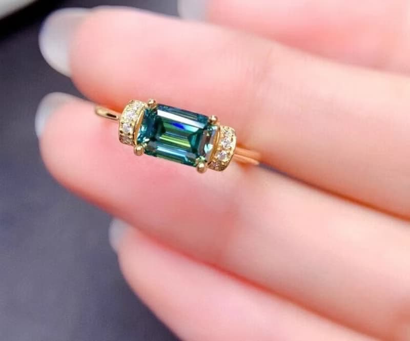 Moissanite Ring, Green Moissanite Ring, D Color Moissanite Ring