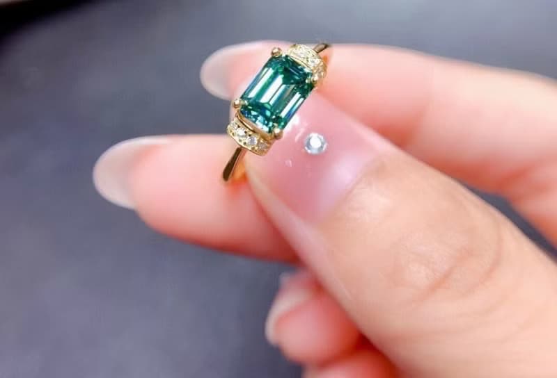 Moissanite Ring, Green Moissanite Ring, D Color Moissanite Ring