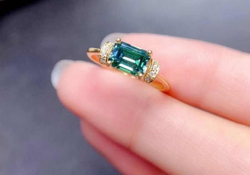 Moissanite Ring, Green Moissanite Ring, D Color Moissanite Ring