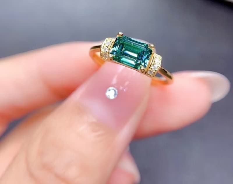 Moissanite Ring, Green Moissanite Ring, D Color Moissanite Ring