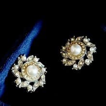 vintage jewelry  氣質珍珠萊茵花卉 夾式耳環
