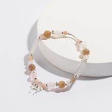 浪漫少女 |  粉歐泊 太陽石 S925純銀 | 蝴蝶結水晶手鍊