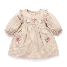 澳洲Purebaby有機棉女童長袖洋裝/童裝裙 12M-5T 杏色格子