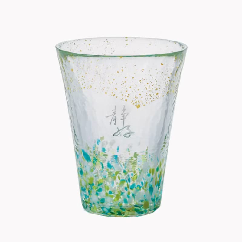 305cc【靜心美字。日本金箔手工杯】書法2字津軽金箔山空杯