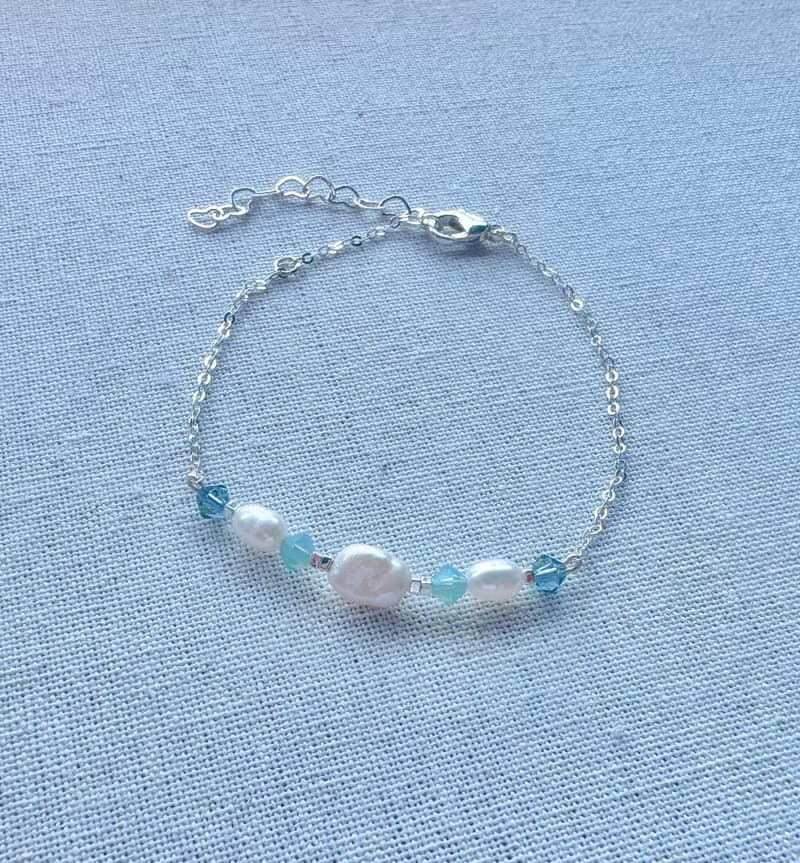 沁藍純銀天然珍珠手鍊