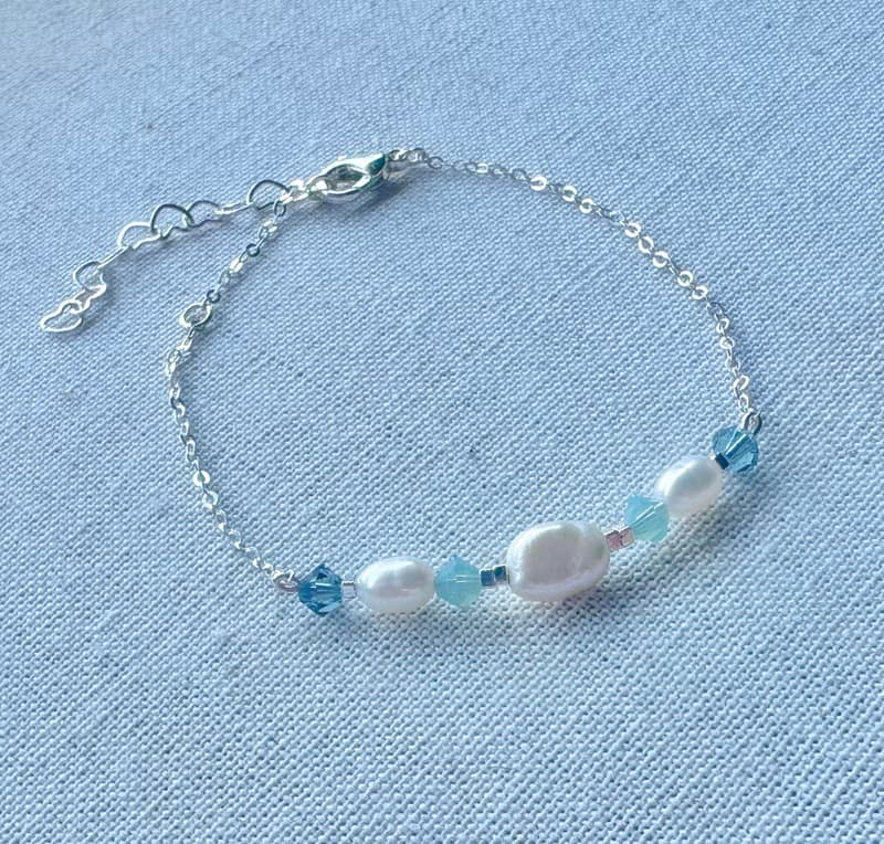 沁藍純銀天然珍珠手鍊