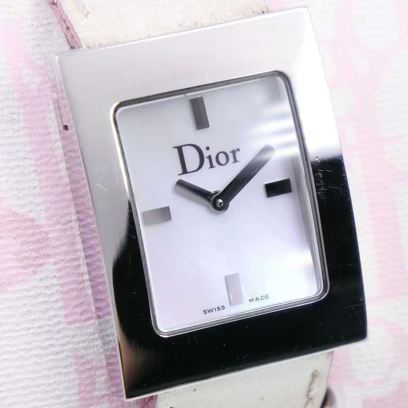 【日本直送】クリスチャンディオール Dior マリス 腕時計 D78-109 SS × レザー 白 クオーツ ホワイトシェル文字盤 レディース【中古】