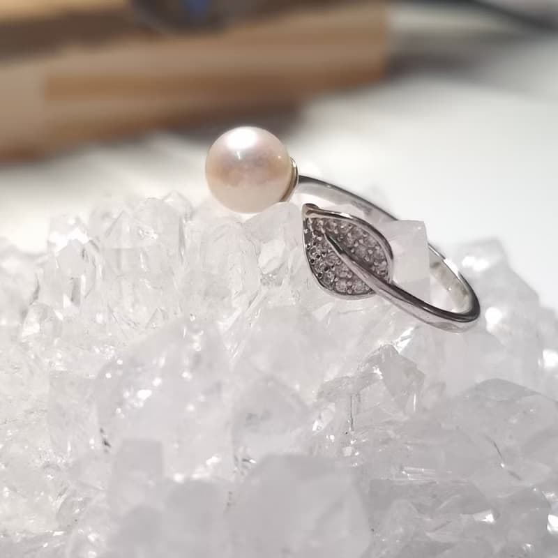 葉苗淡水珍珠純銀戒指