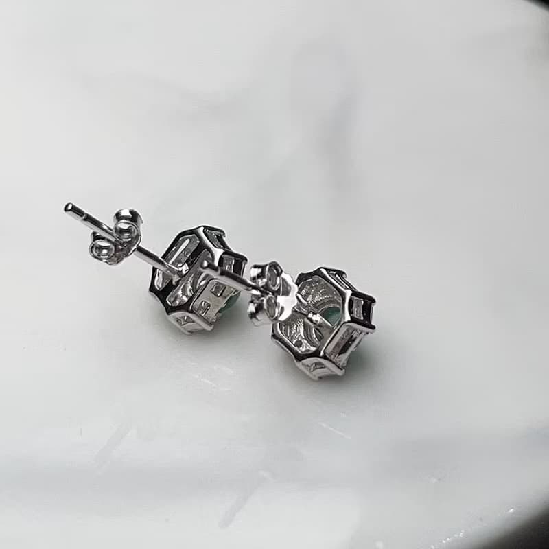 冰種天空藍翡翠蛋面耳釘 925純銀 | 天然翡翠A貨 | 送禮