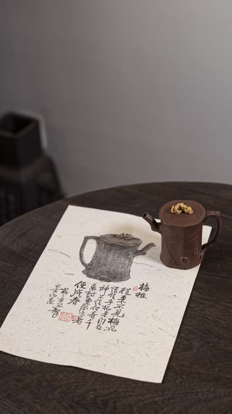 送禮紫砂壺茶壺小梅桩 太湖石钮 140cc 文房佳器 原矿老紫泥制作