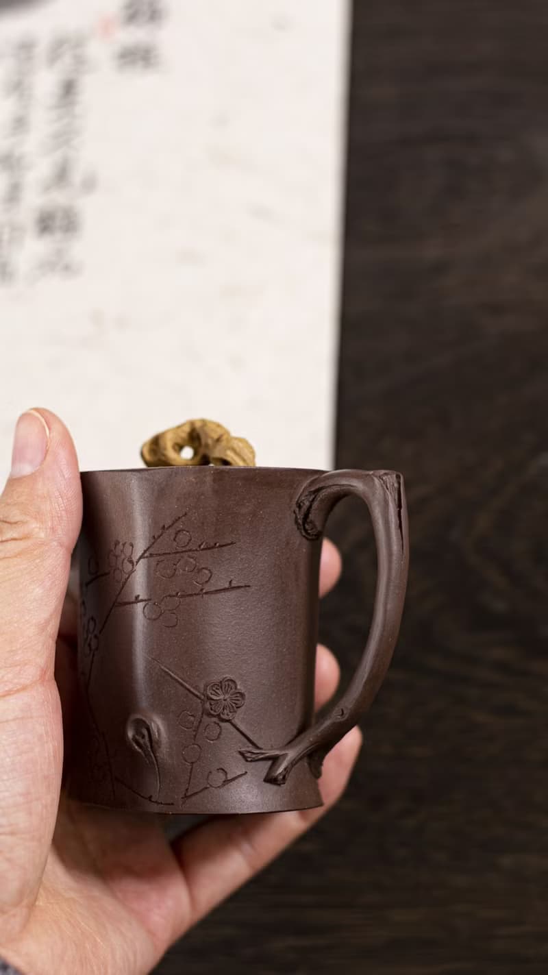 送禮紫砂壺茶壺小梅桩 太湖石钮 140cc 文房佳器 原矿老紫泥制作