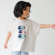 Kids Luna暹羅魚喵/兒童純棉Tshirt 落肩款 白-中性款