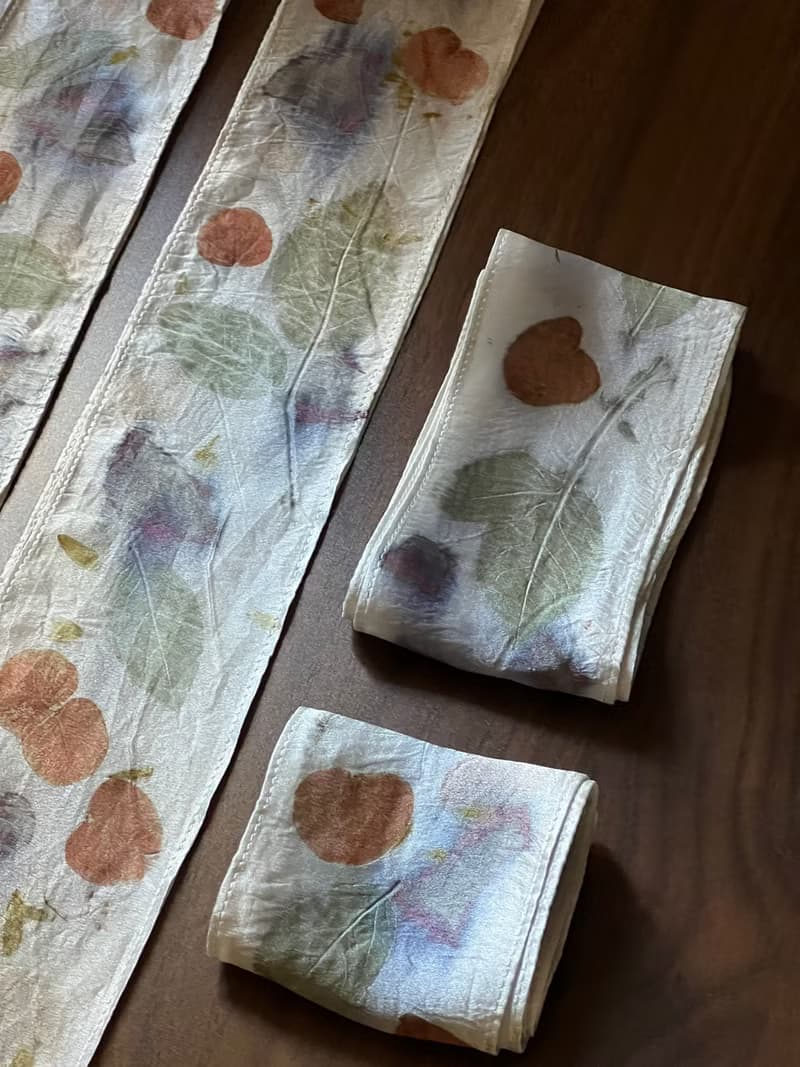 芳香萬壽菊植物印染天然染頭帶頭巾飄帶絲巾圍巾