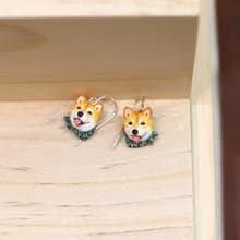 Shiba Inu dog wearing the green scarf earrings, Dangle & Drop Earrings