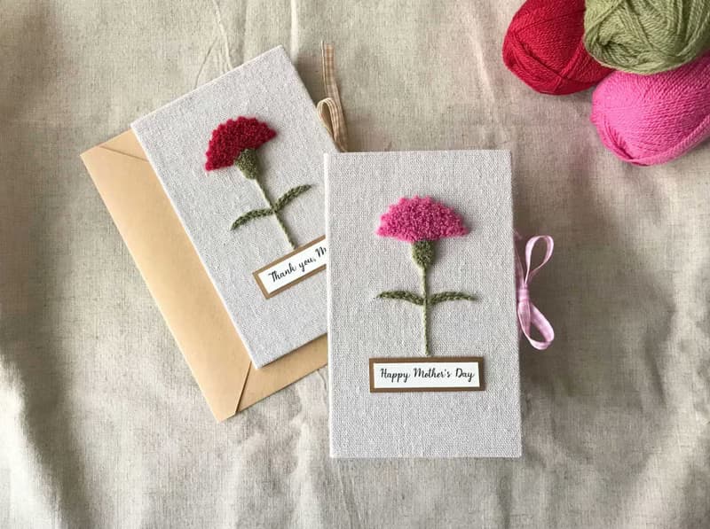 康乃馨花   母親節 手工卡片 Mother's Day Card  | 桃紅色花